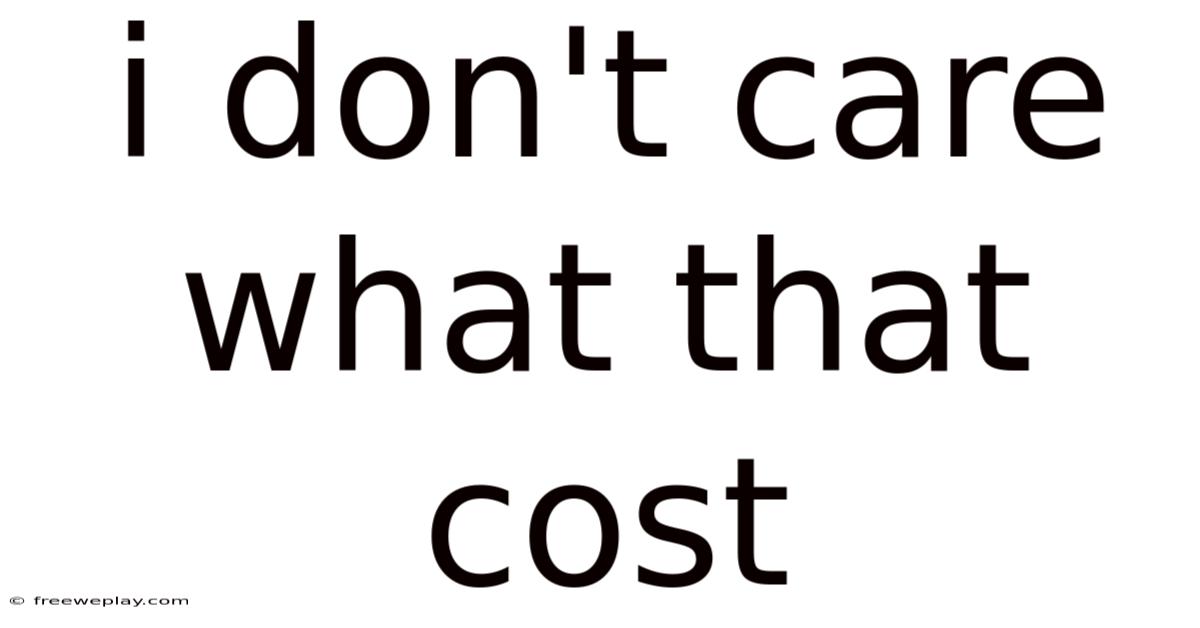 I Don't Care What That Cost