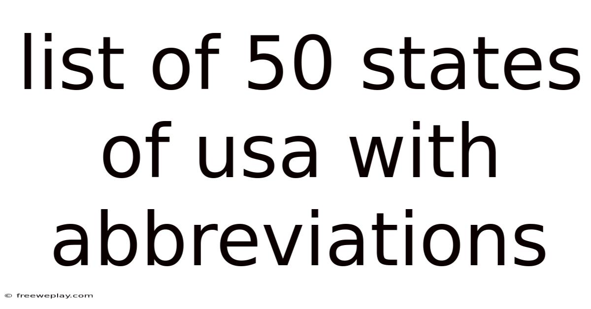 List Of 50 States Of Usa With Abbreviations